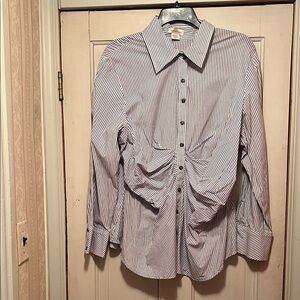 Monroe & Main Black and White Striped Button Down Shirt